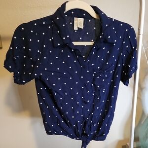 Navy Blue Polka Dot Button-Up Shirt